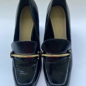 Enzo Angiolini Black Patent Loafers with Gold Accent